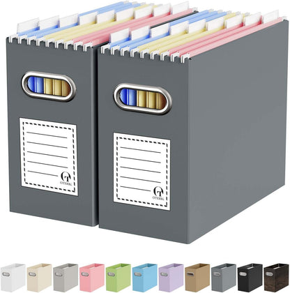 Oterri File Organizer Box, Portable Collapsible Cardboard File Folder Organizer with Handle for Letter Size Hanging Files, Document Storage Box for Home Office & Classroom (4 Packs, Black)