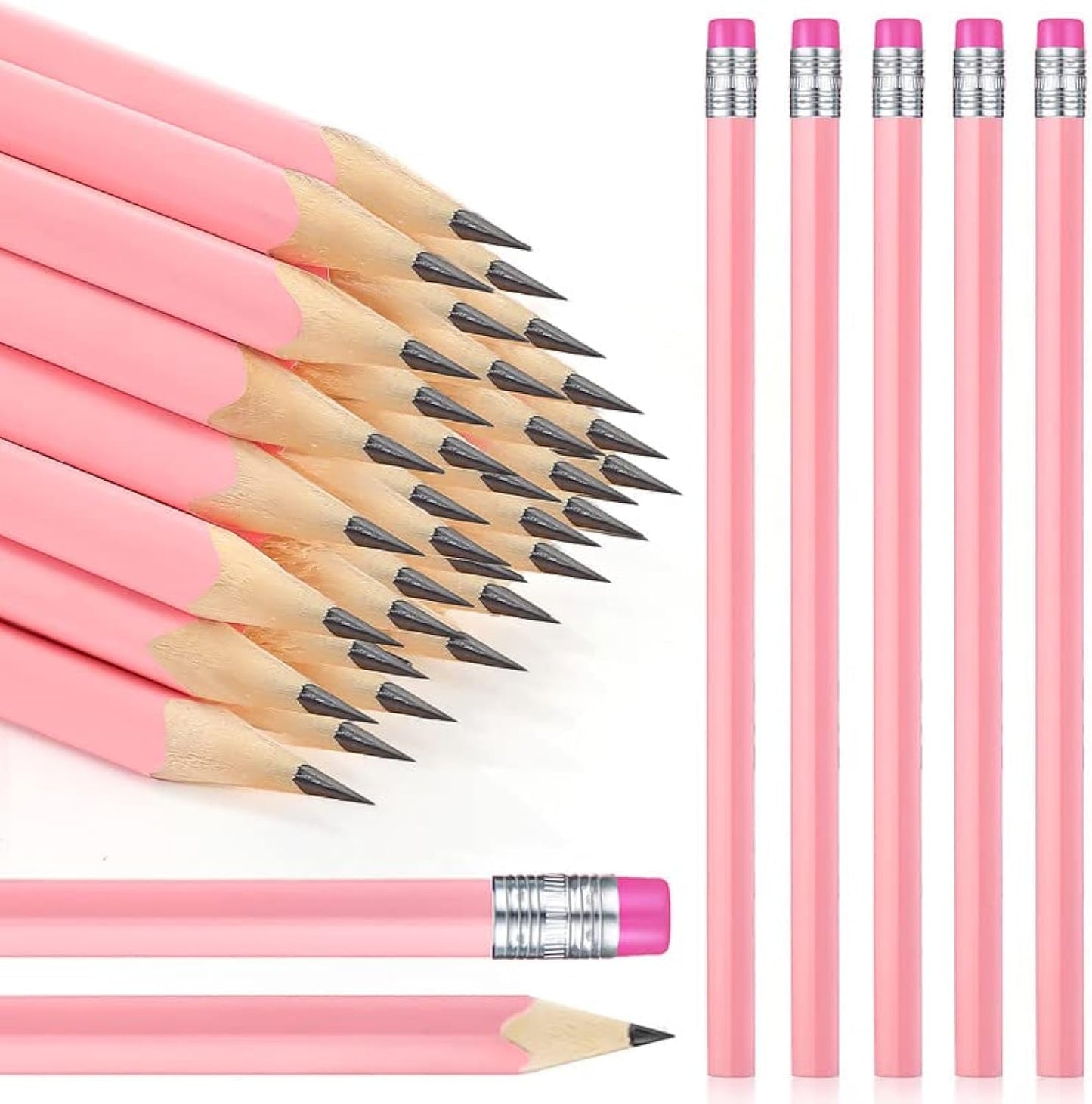 Tinlade 50 Pcs Triangular Grip Pencils Wood Wedding Pencils HB Graphite Pencil Pack Eraser for Baby Shower Drawing Sketching Bridal Shower Office Supplies(Pink)