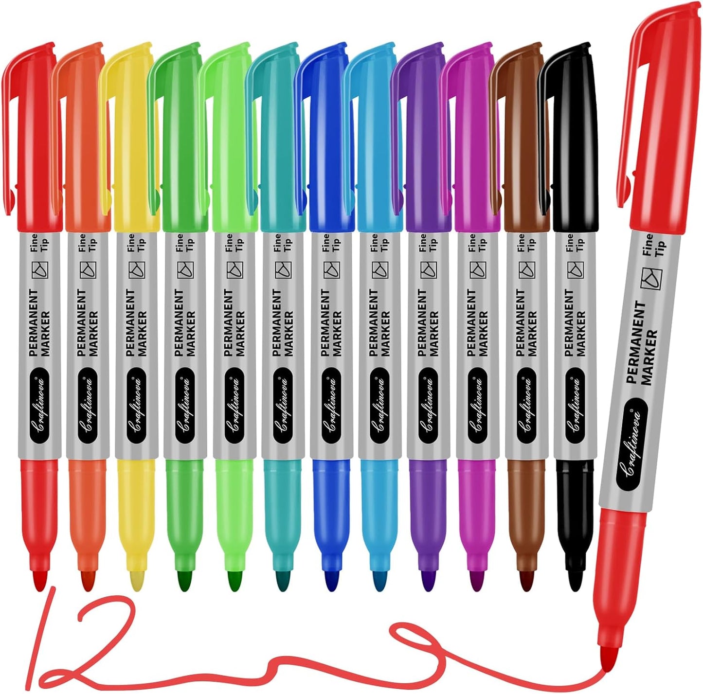 Black Ultra Fine Point Permanent Markers, Extra Fine Tip, Quick Drying and Waterproof, Fade Resistant Perfect on Paper, Glass, Metal, Plastic, Wood, Office & School Use, 12 Pack