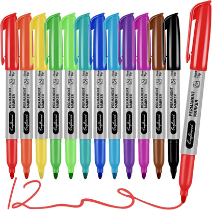Black Ultra Fine Point Permanent Markers, Extra Fine Tip, Quick Drying and Waterproof, Fade Resistant Perfect on Paper, Glass, Metal, Plastic, Wood, Office & School Use, 12 Pack