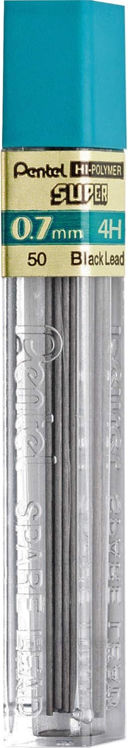 Pentel Hi-Polymer Lead, 0.7 mm, Medium, 4H, Black (PEN504H)