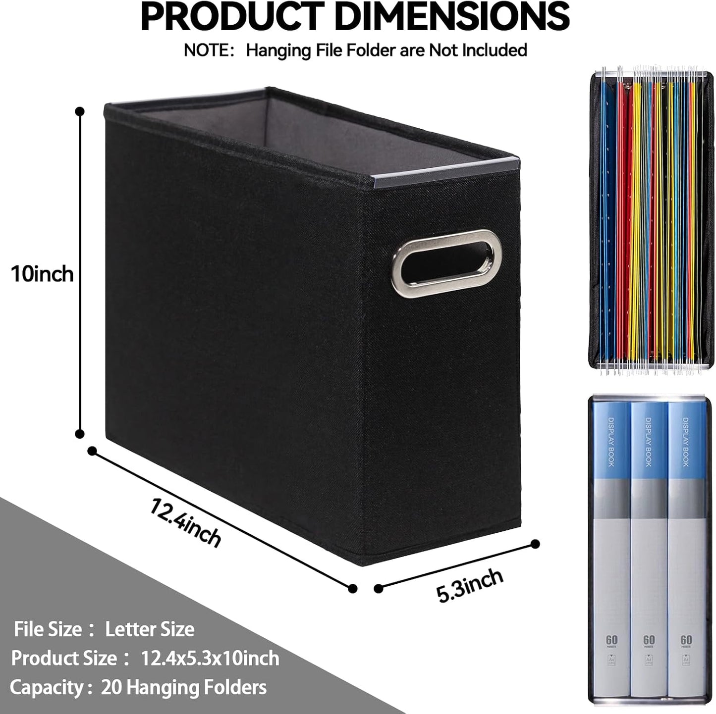 4 Pack Letter Size File Storage Box Collapsible, Fabric Hanging File Folders Organizer, Portable Office Document Holder with Metal Handle, Smooth PVC Rails, Beige