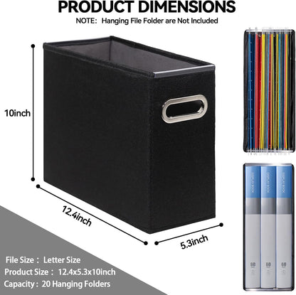 4 Pack Letter Size File Storage Box Collapsible, Fabric Hanging File Folders Organizer, Portable Office Document Holder with Metal Handle, Smooth PVC Rails, Beige
