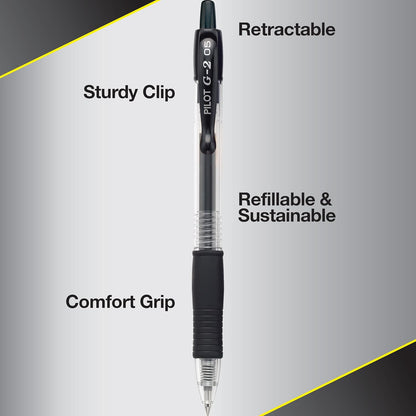 PILOT G2 Premium Refillable and Retractable Rolling Ball Gel Pens, Extra Fine Point, Black Ink, 12-Pack (31002)