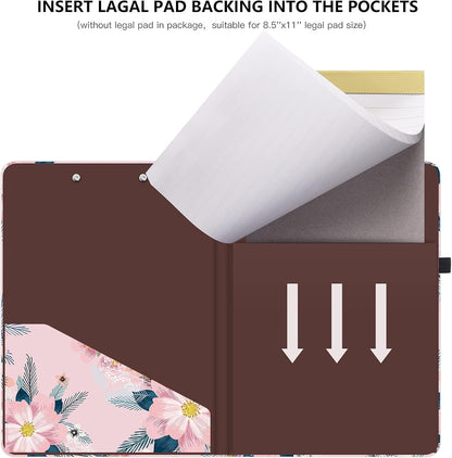 Hongri Clipboard Folio with Refillable Lined Notepad and Interior Storage Pocket for Students, Classroom, Office, Women, Man, Cute Custom Pattern, Size 12.8 x 9.2 in, Classic Flower
