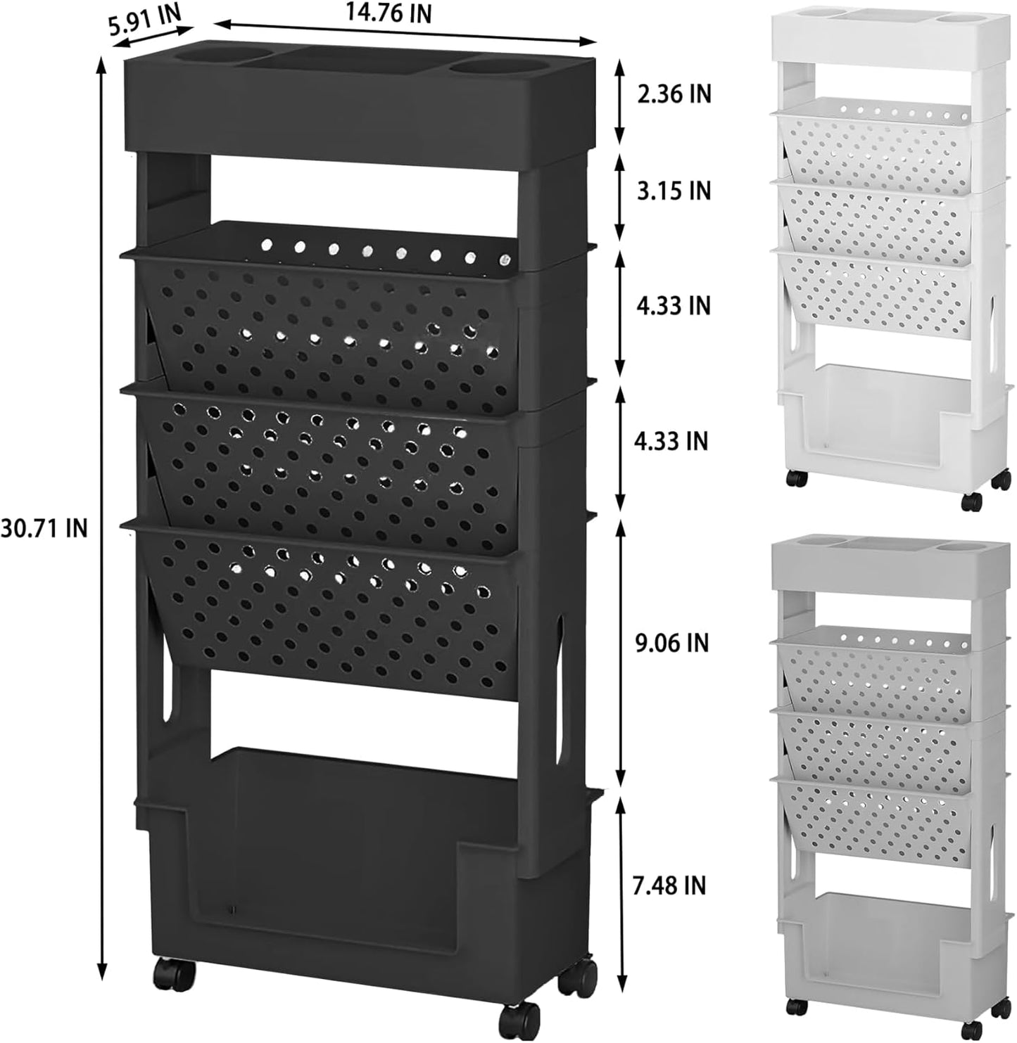 BYFU 6-Tier Movable Bookshelf Cart, Rolling File Storage Paper Organizer Mobile Bookcase with Wheels for Home Office Study Classroom, Black
