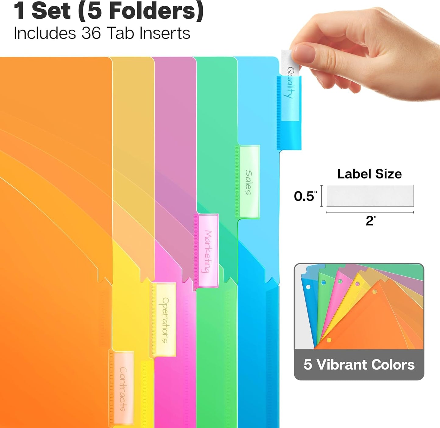 Dunwell 5-Tab Dividers with Pocket for 3-Ring Binders (3 Sets, 15 Count), Plastic One Pocket Dividers with Tabs, Slash File Jackets 3 Hole Punched for 8.5x11 Paper, Poly Pocket Notebook Dividers