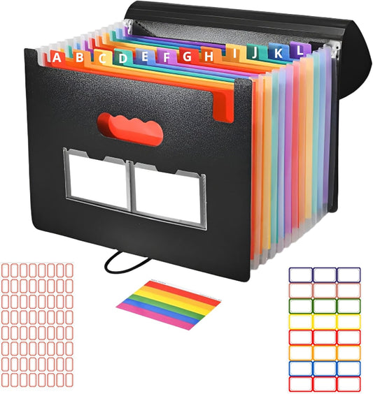 25 Pockets Accordion File Organizer Desktop Expanding File Folders with Colorful tabs for Paper Receipts, Bills&Taxes Organizer, Letter/A4 Size Document Holder for School, Office, Home