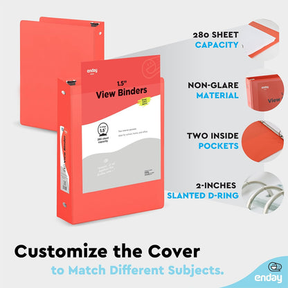 3 Inch Binder 3 Ring Binders Green, Slant D-Ring 3” Clear View Cover with 2 Inside Pockets, Heavy Duty Colored School Supplies Office and Home Binders – By Enday