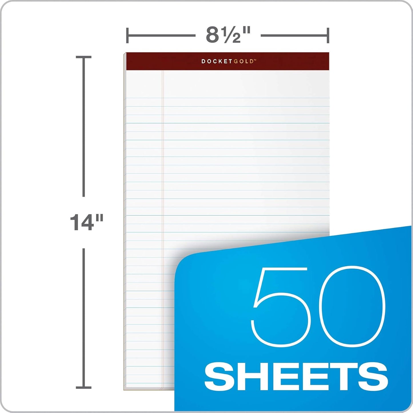 TOPS Docket Gold Writing Pads, 8-1/2" x 14", Legal Rule, White Paper, 50 Sheets, 12 Pack (63990)