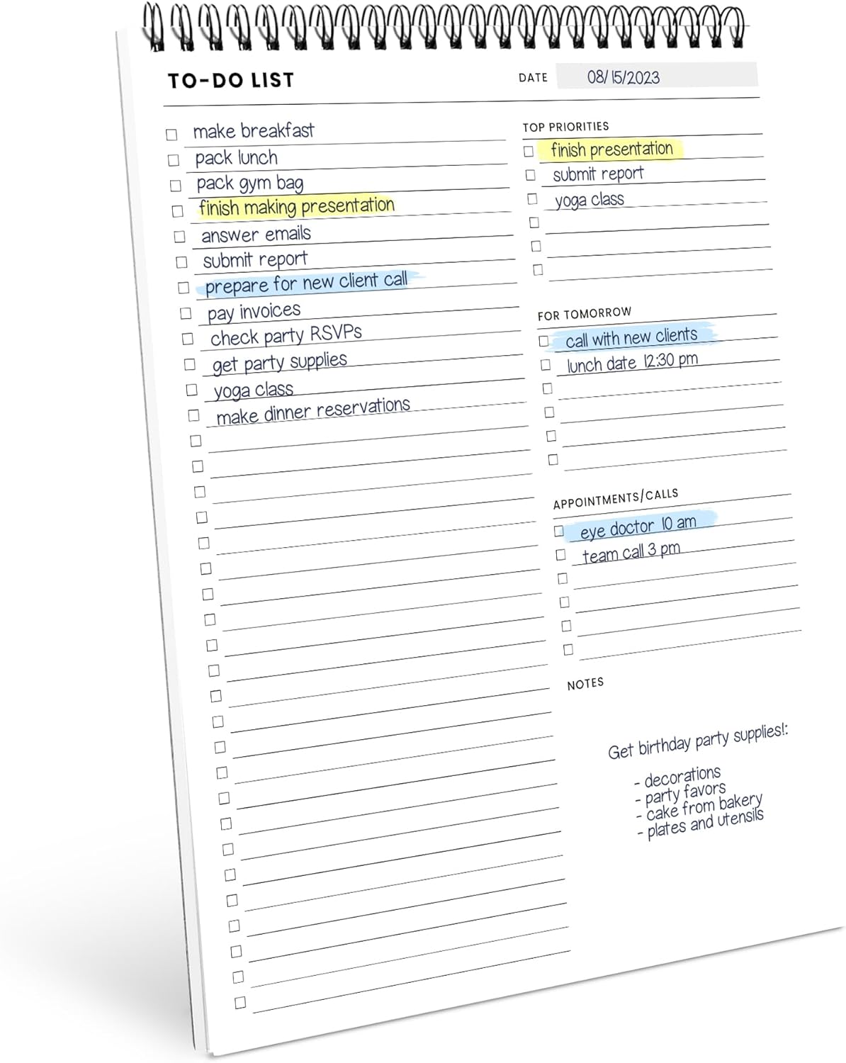 To Do List Notepad: With Multiple Functional Sections - 6.5 x 9.8" 60 Sheets - Spiral Daily Planner Notebook - Task CheckList Organizer Agenda Pad for Work - Note & Todo List Organization Notebooks