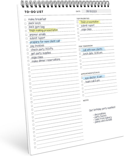 To Do List Notepad: With Multiple Functional Sections - 6.5 x 9.8" 60 Sheets - Spiral Daily Planner Notebook - Task CheckList Organizer Agenda Pad for Work - Note & Todo List Organization Notebooks
