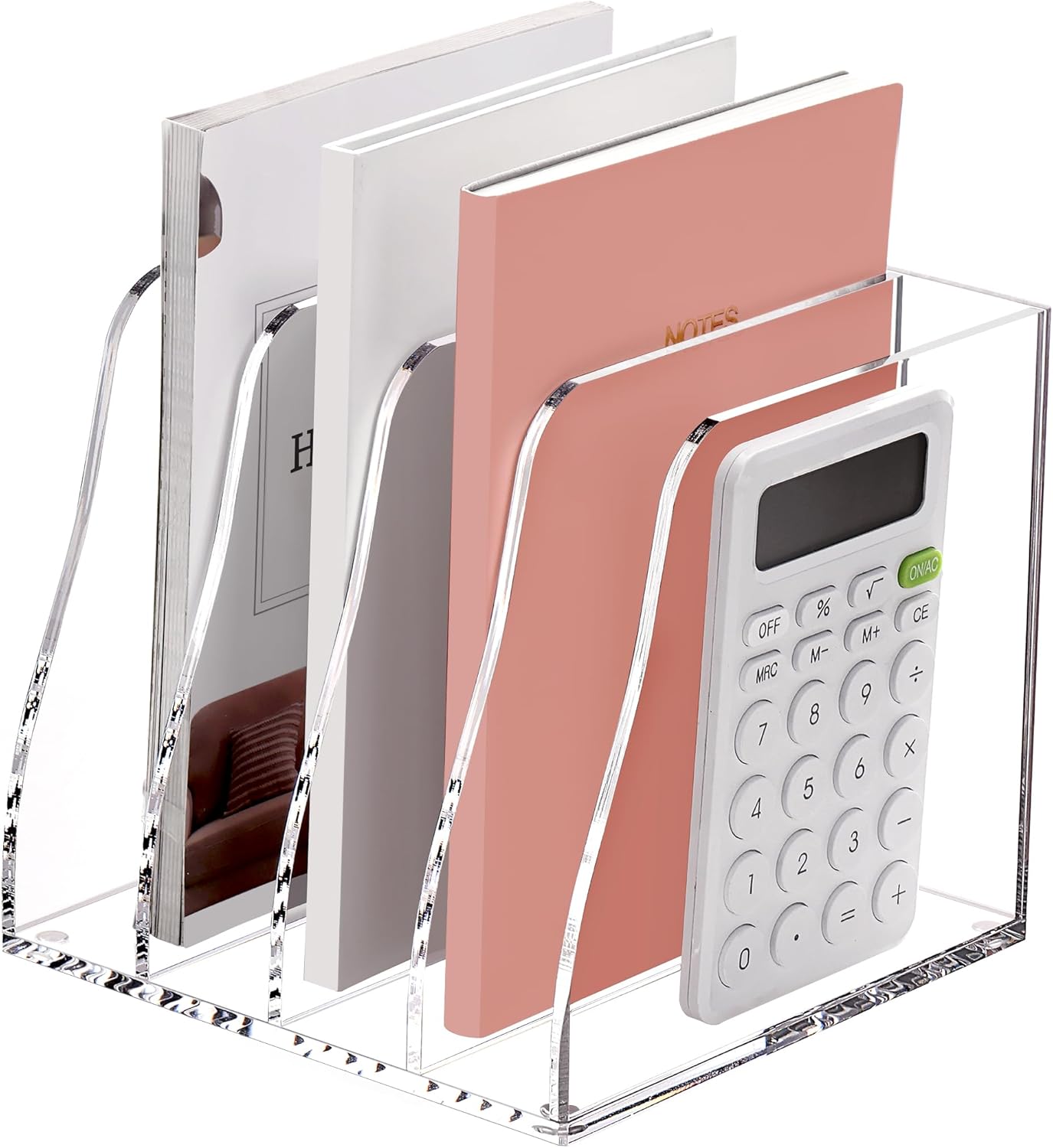 SANRUI Desk Organizer Clear Acrylic Desk Magazine File Holder with 3 Vertical Sections Magazine Rack File Organizer for Office, Home, School