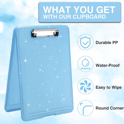 Sooez Clipboard with Storage, Plastic Storage Clipboards with Low Profile Clip, Nursing Clip Boards Foldable, Hanging Clipboard Case for Work, Teacher, Classroom Must Haves, Office School Supplies