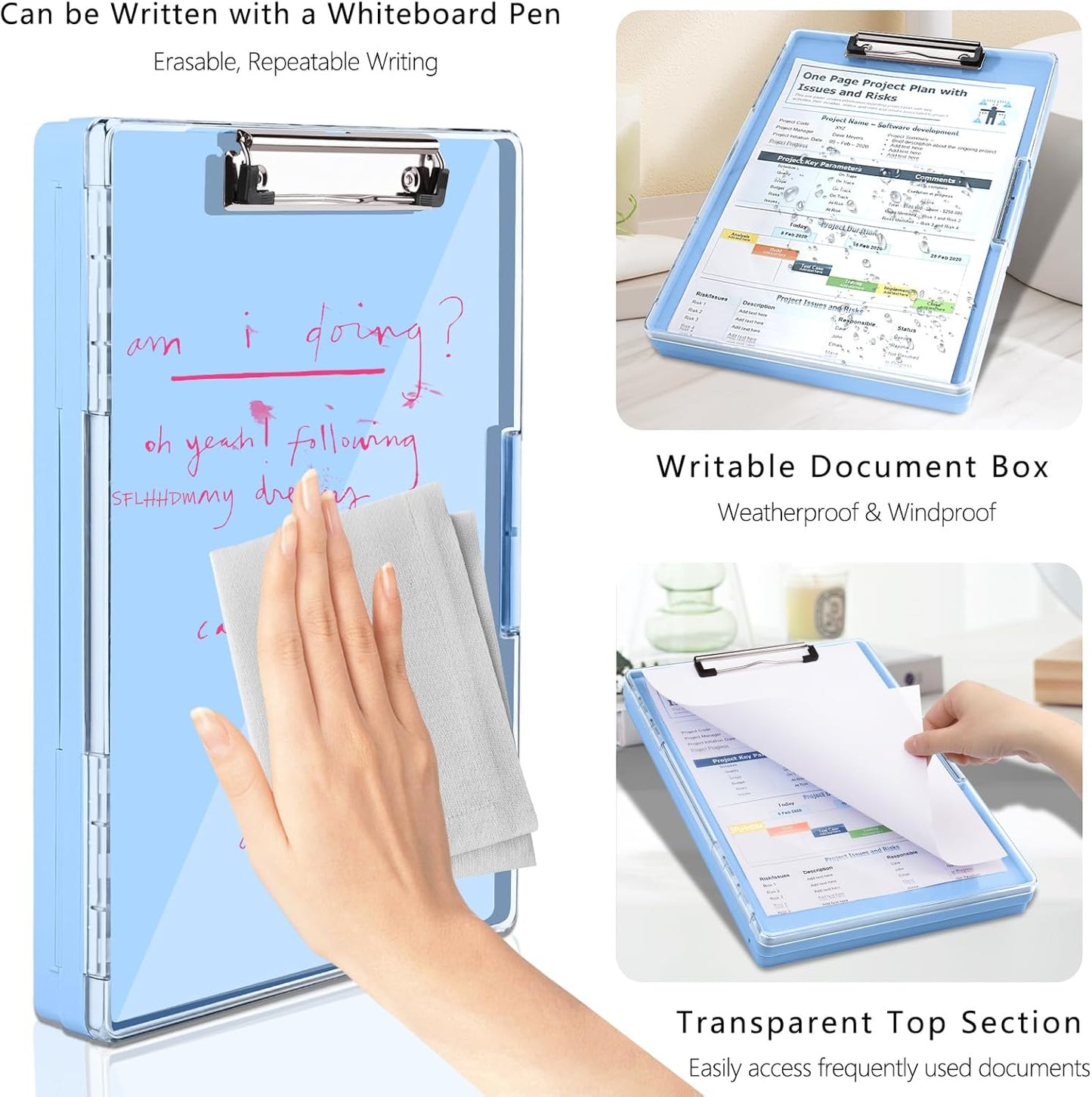 SFLHHDM Clipboard with Storage,Heavy Duty Clip Boards 8.5x11 with 2 Storage Case,Clear Visible Panel Storage Clipboards,Side Opening Nursing Clipboard Folder for Office Supplies-Light Purple