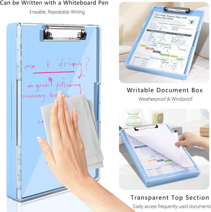 SFLHHDM Clipboard with Storage,Heavy Duty Clip Boards 8.5x11 with 2 Storage Case,Clear Visible Panel Storage Clipboards,Side Opening Nursing Clipboard Folder for Office Supplies-Light Purple