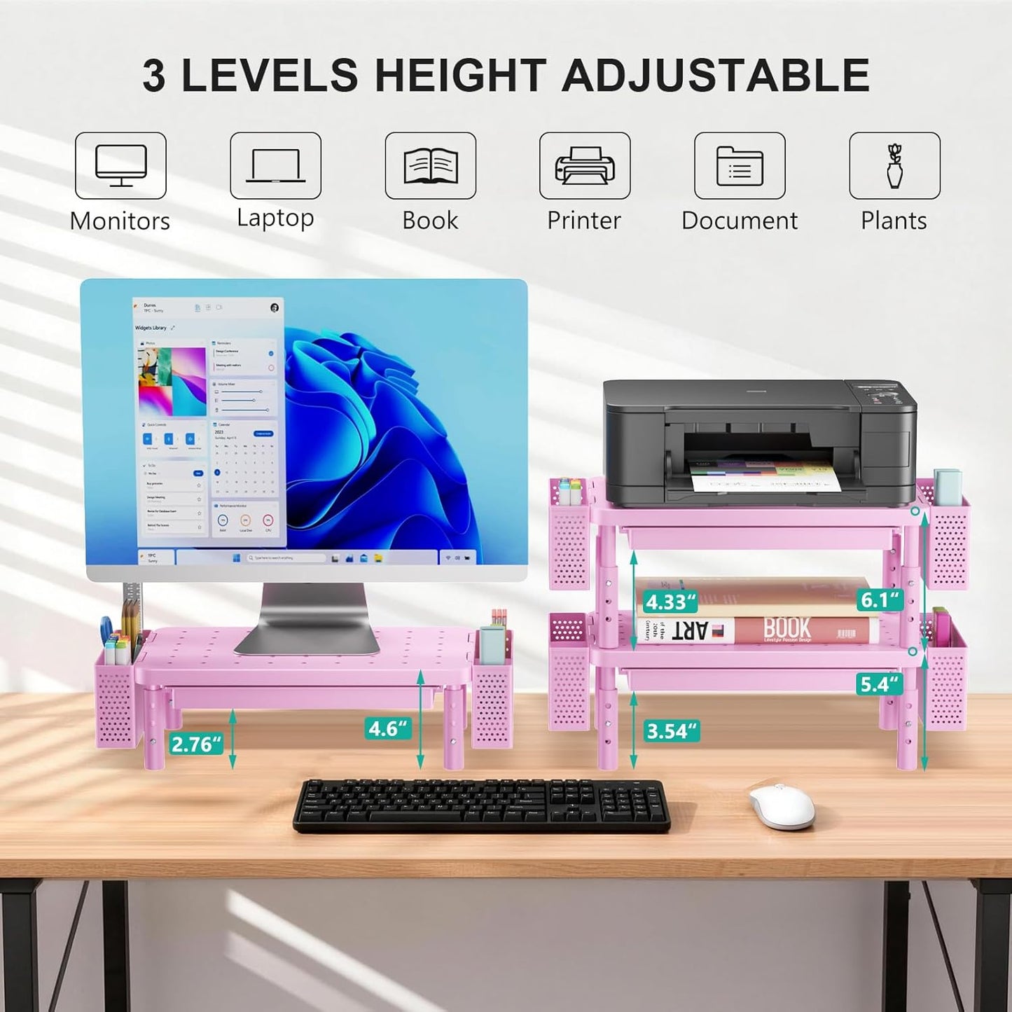 WALI Computer Monitor Stand for Desk, Adjustable Laptop Riser, Desk Monitor Stand Underneath Storage for Office, Home, School Supplies (STT003), 1 Pack, Black