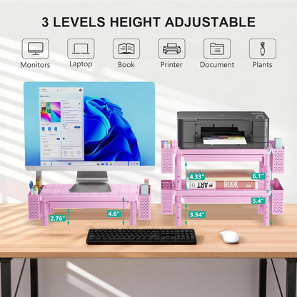 WALI Computer Monitor Stand for Desk, Adjustable Laptop Riser, Desk Monitor Stand Underneath Storage for Office, Home, School Supplies (STT003), 1 Pack, Black