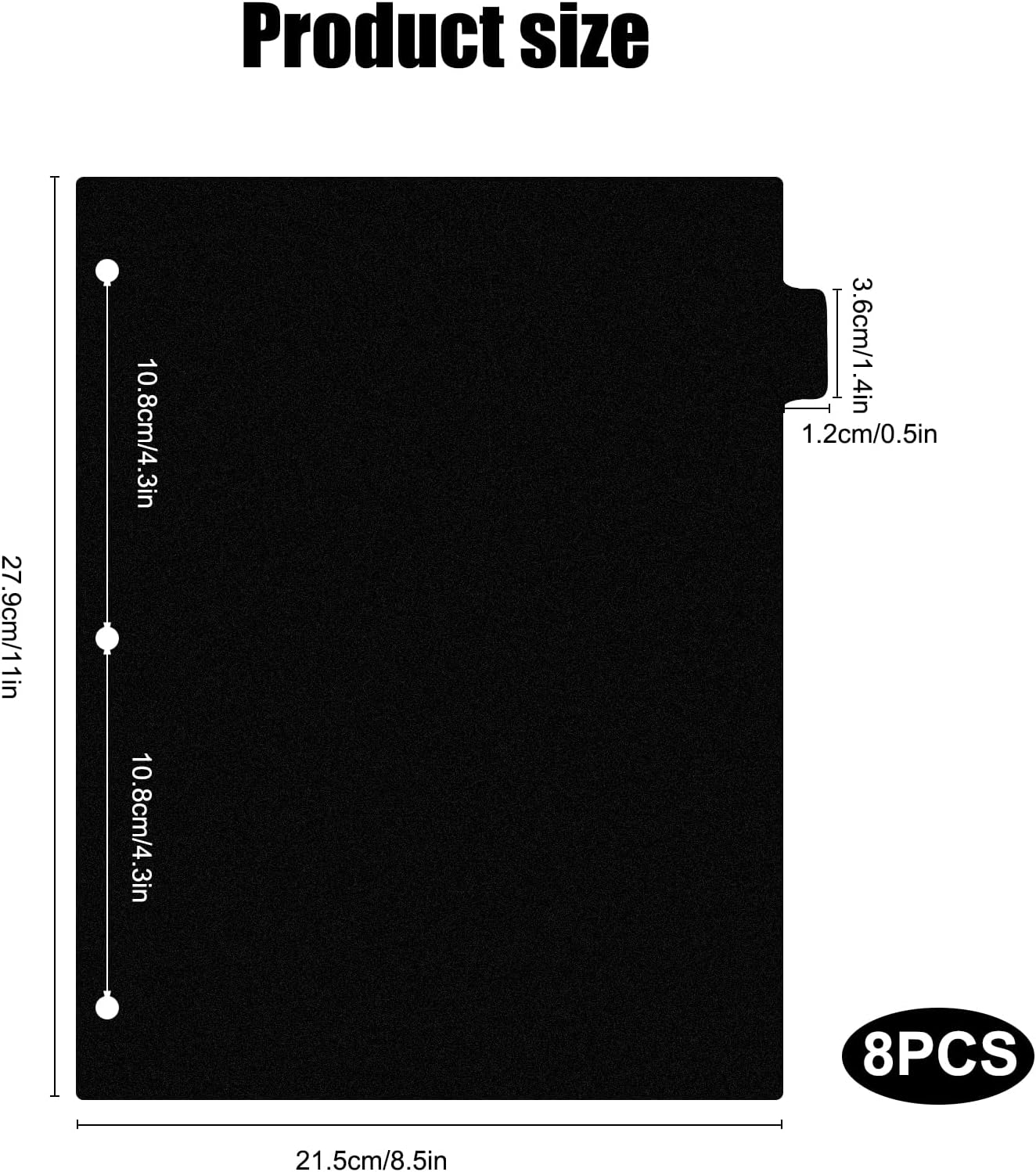 8Pcs 3 Ring Black Binder Dividers with 8 Tabs,A4 Sturdy Plastic Dividers Aesthetic Dividers for Binder,Insertable Black Binder for Office Homework Notebook Binder Page Supplies