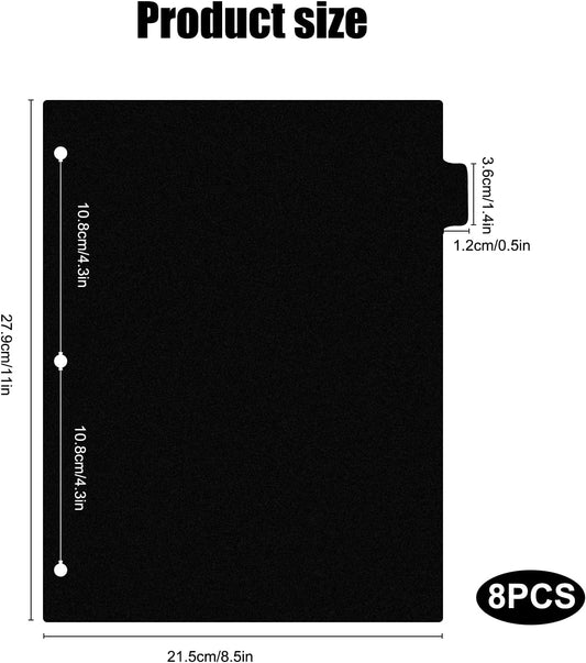 8Pcs 3 Ring Black Binder Dividers with 8 Tabs,A4 Sturdy Plastic Dividers Aesthetic Dividers for Binder,Insertable Black Binder for Office Homework Notebook Binder Page Supplies