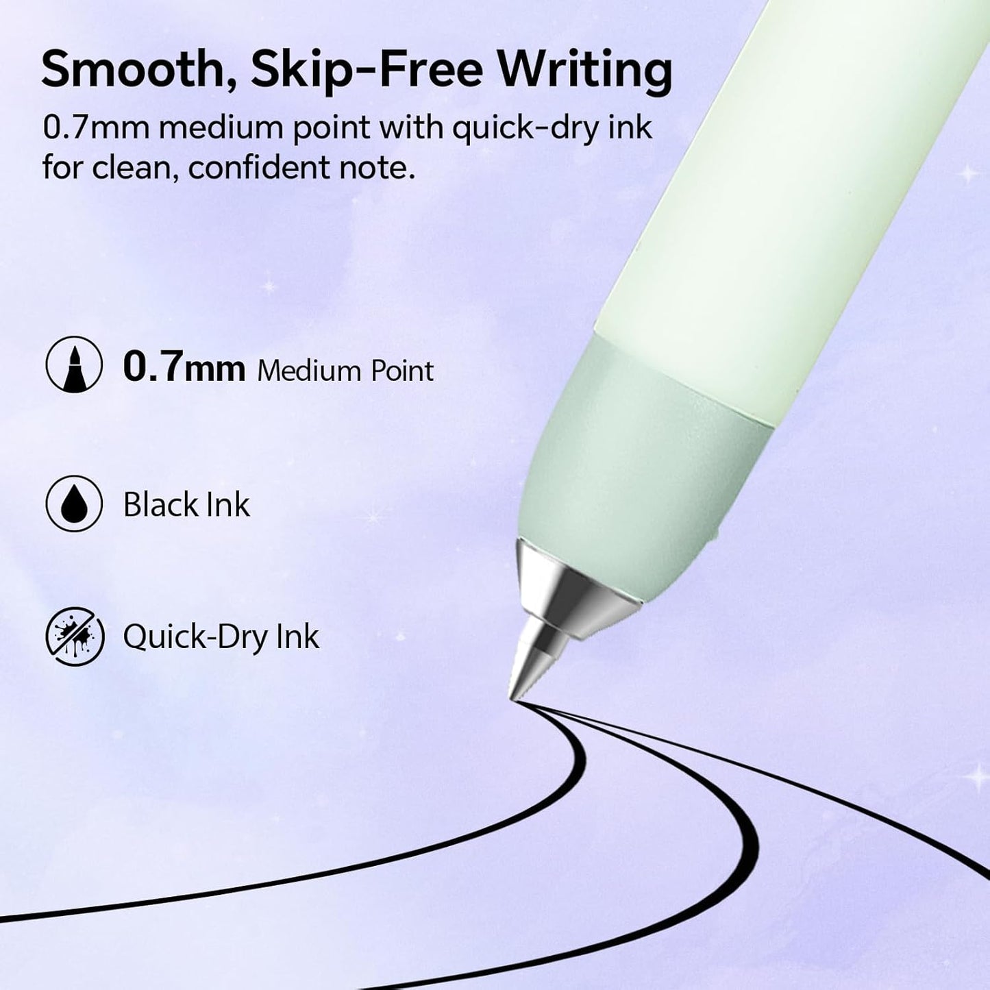 WRITECH Morph Extendable Gel Pens: 0.7mm Medium Point Black Ink Pocket-to-Full-Size Design Translucent Soft Grip Barrel Includes 2 Pens and 2 Refills Dual-Length Pocket Pen 4.6" to 6.1"