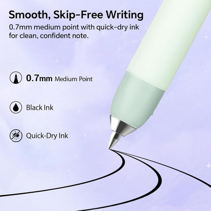 WRITECH Morph Extendable Gel Pens: 0.7mm Medium Point Black Ink Pocket-to-Full-Size Design Translucent Soft Grip Barrel Includes 2 Pens and 2 Refills Dual-Length Pocket Pen 4.6" to 6.1"
