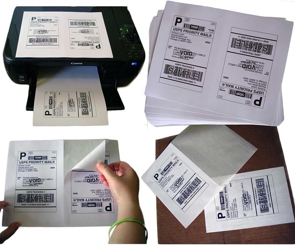 SJPACK 1000 Half Sheet Self Adhesive Shipping Labels, 8.5" x 5.5" Address Labels for Laser & Inkjet Printers(1000 labels-500 Sheet)