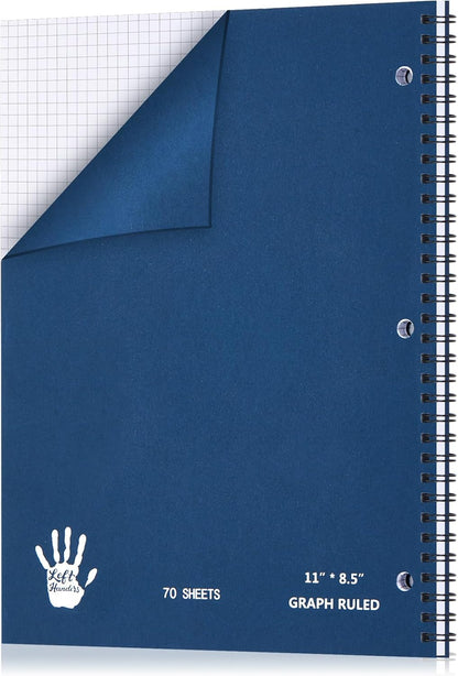 Henoyso 11" x 8.5" Lefty Spiral Graph Paper Notebook, Left Handed 1 Subject 4x4 Grid Paper Notebook, Blue Covers 70 Sheets Easy Tear-off for Maths Geometry Drawing, Gifts for Students