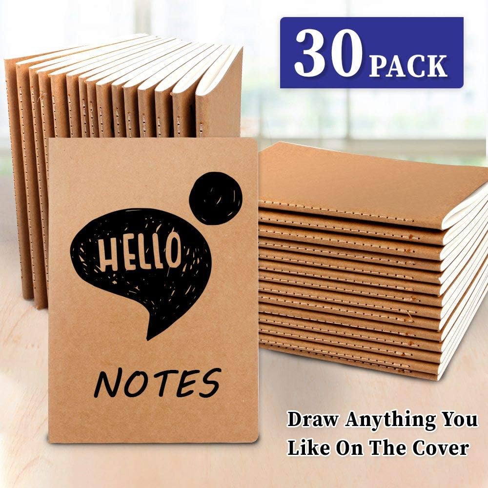 feela 90 Pack Kraft Notebooks Bulk, Lined Travel Journals Note Pad Notebooks for Men Women Girls Students, Making Plans Writing Memos Office School Supplies, A5, 60 Pages, 8.3” X 5.5”