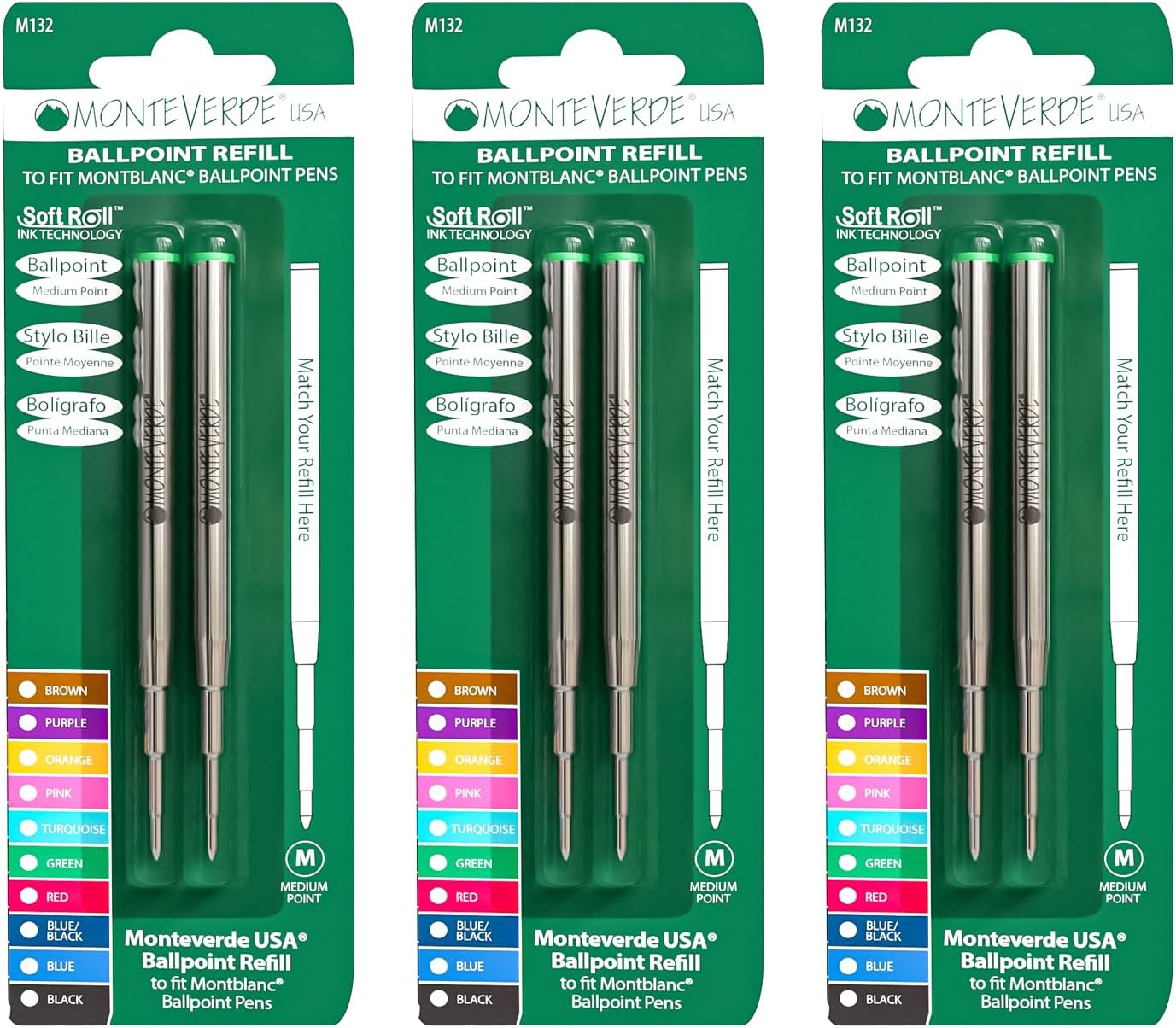 Monteverde USA Capless Ceramic Gel Refills to Fit Montblanc Ballpoint Pens, Fine Point Black Ink, Converts to Capless Rollerball, 2-Pack (M132BK)