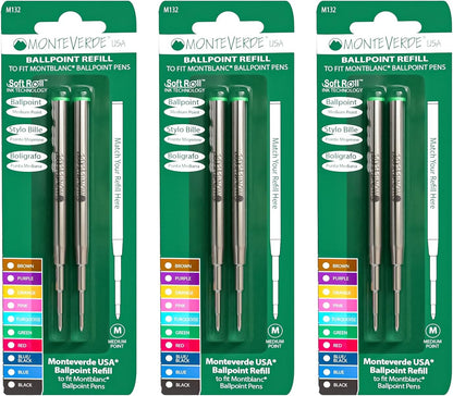 Monteverde USA Capless Ceramic Gel Refills to Fit Montblanc Ballpoint Pens, Fine Point Black Ink, Converts to Capless Rollerball, 2-Pack (M132BK)