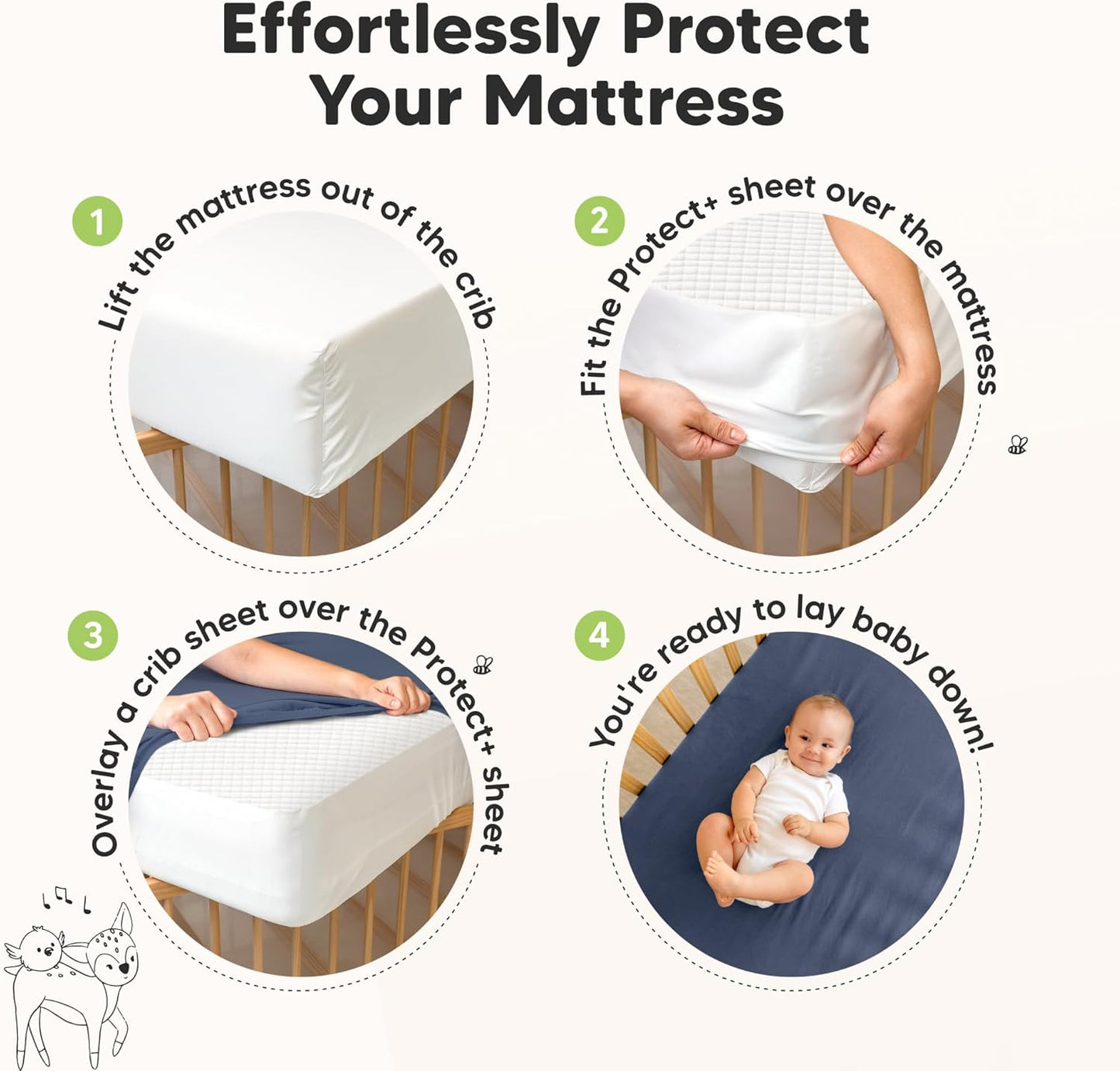 2-Pack Waterproof Crib Mattress Protector Cover Fitted - Quiet Baby Crib Mattress Pad Sheets, 52" x 28" Soft Quilted Cotton Baby Sheet, Machine Washable, Easy Fit, Durable (Soft White/Mavy)