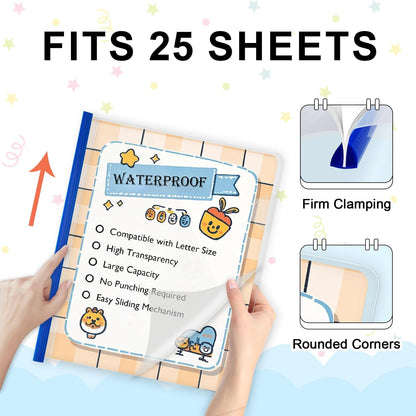 TOTiyea 40 Pack Clear Report Covers with Sliding Bars, 5mm (25 Sheet Capacity) Black Sliding Bar File Folders, for Letter Size