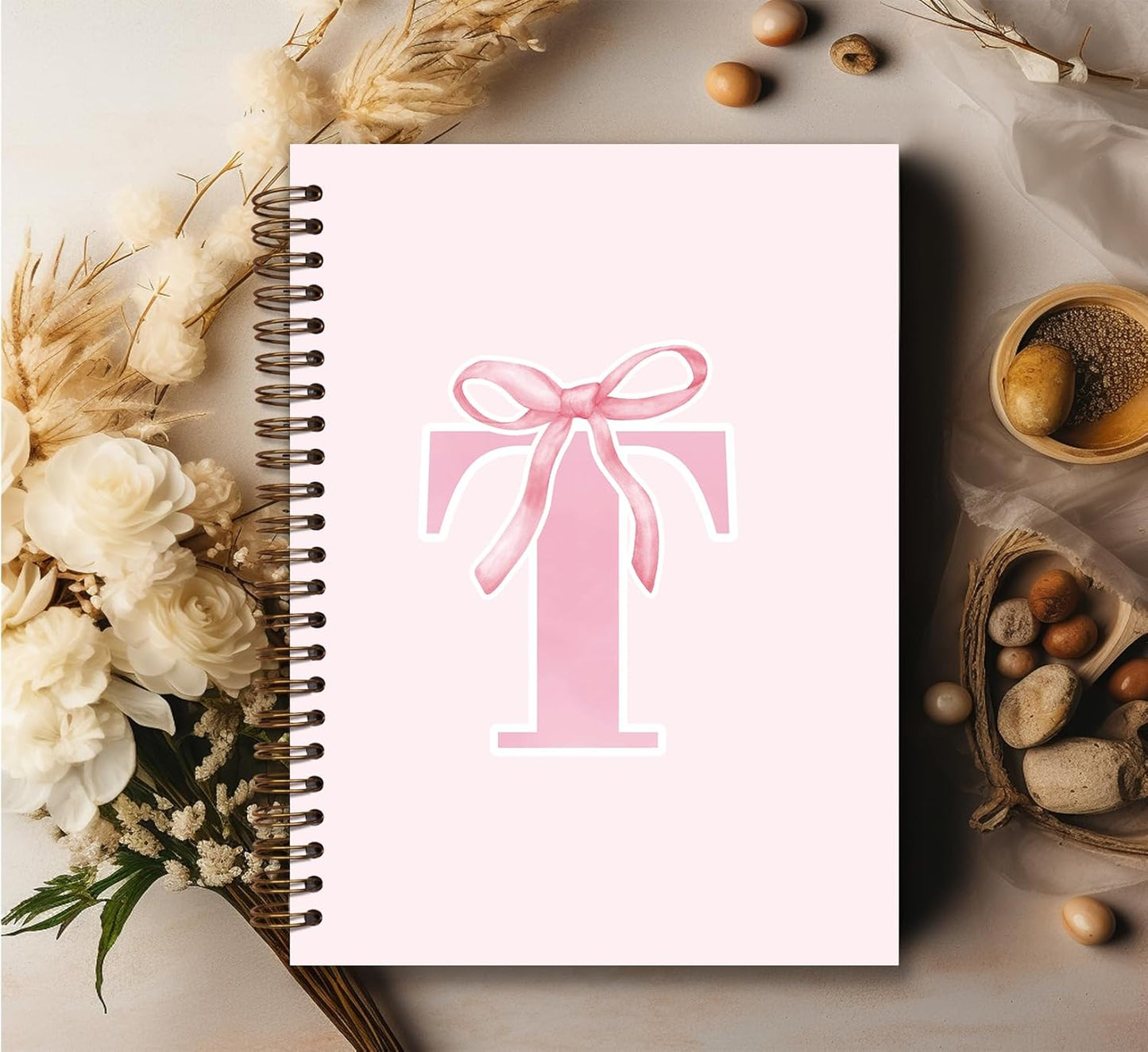 Blue Bow Journal Notebook for Girls,Initial H Journals Personalized Diary Gifts for Teen Girl Kids,Monogrammed Gifts for Women,Trendy Coquette Cute Hardcover Spiral Notebook 5.5 x 8.3 - Colors A
