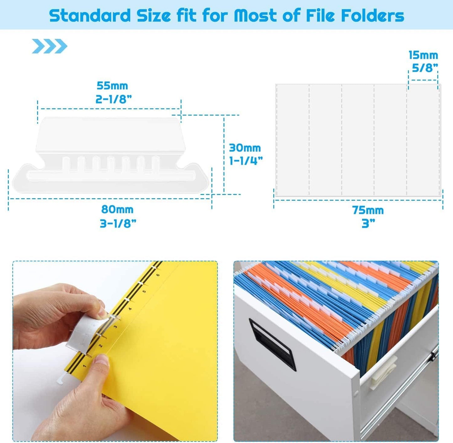 File Folder Tabs, Paxcoo 50 Sets Hanging File Folder Tabs and Inserts, Plastic Tabs for Hanging Folders, Multicolor