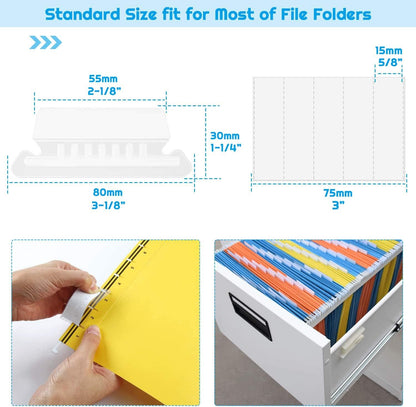 File Folder Tabs, Paxcoo 50 Sets Hanging File Folder Tabs and Inserts, Plastic Tabs for Hanging Folders, Multicolor