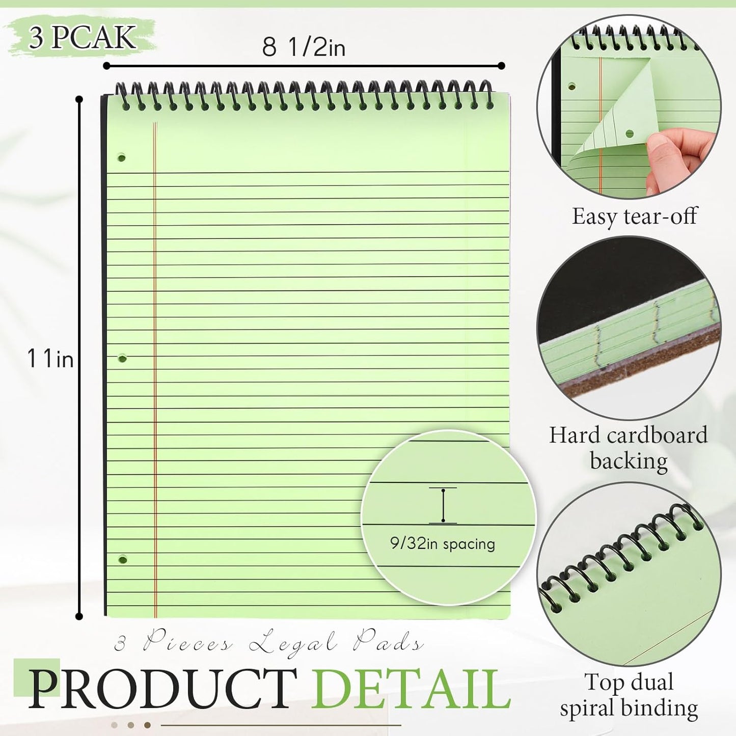 MotiMind 10 Pack 8.5" x 11" Top Spiral Notebook with 3 Hole Punched Morandi Colors Legal Pads College Ruled Notepad 50 Sheets Hard Cardboard Paper Wirebound Notepad for Office School Business