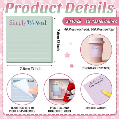 Yinder 48 Pcs Inspirational Sticky Notes Cute Motivational Sticky Notes Pad End of Year Employee Appreciation Gifts Bulk for Teacher Nurse Coworkers Office Supplies 3 x 3'' (Thank You,Dark Color)