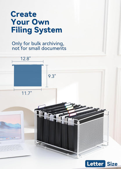 SortRax Plastic Extra Capacity Hanging File Folders, 2" Pastel Expanding Pocket, Heavy Duty for Filing Cabinet, Insertable 1/5-Cut Tabs, Letter Size - 12 Pack