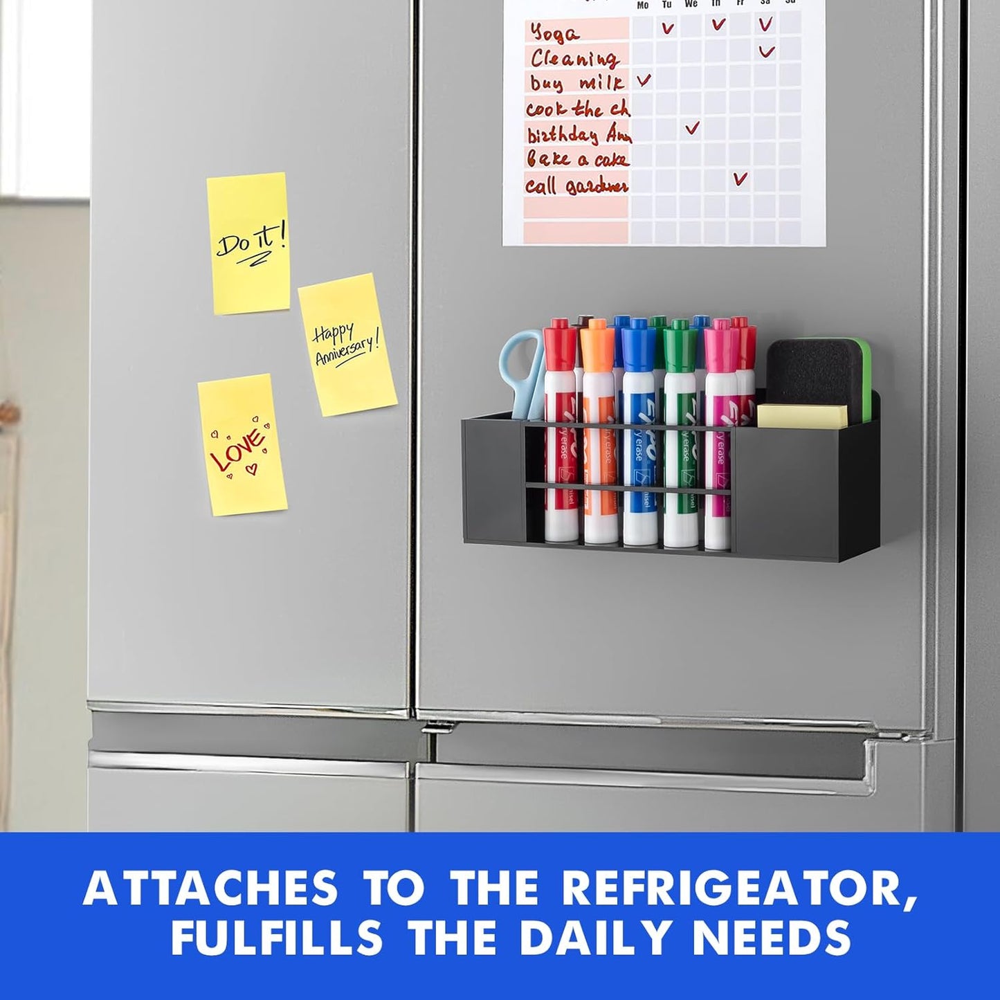 Magnetic Dry Erase Marker Holder for Whiteboard, Wall Mount Pen Holder for Refrigerator, Clear Pencil Holder for Fridge, Strong Magnet Locker Organizer for Classroom, Office