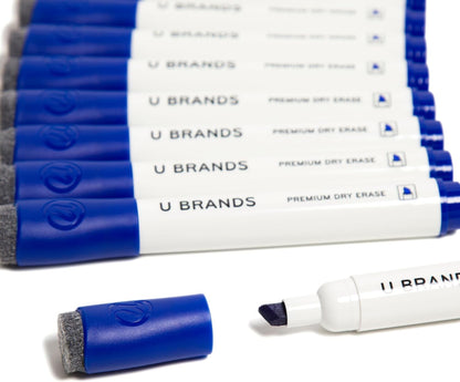 U Brands Dry Erase Markers, Fine Tip Whiteboard Markers, Chisel Tip, Low Odor, Black Dry Erase Marker Set with Eraser Caps, Office School Classroom Supplies, 12 Count