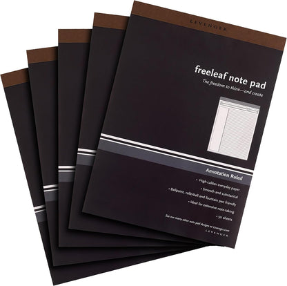 Levenger Freeleaf Annotation Ruled Writing Pads Lined Notepad, Compatible with Cornell Note-Taking System, Pack of 5, White, Letter