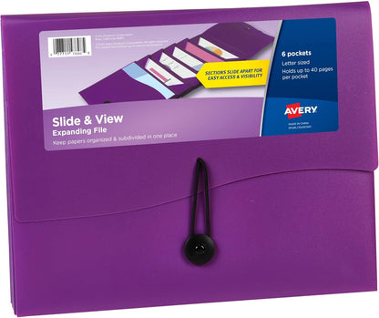 Avery Slide & View Expanding File Folder, 6 Pockets, Letter Size, 1 Black Folder (73542)