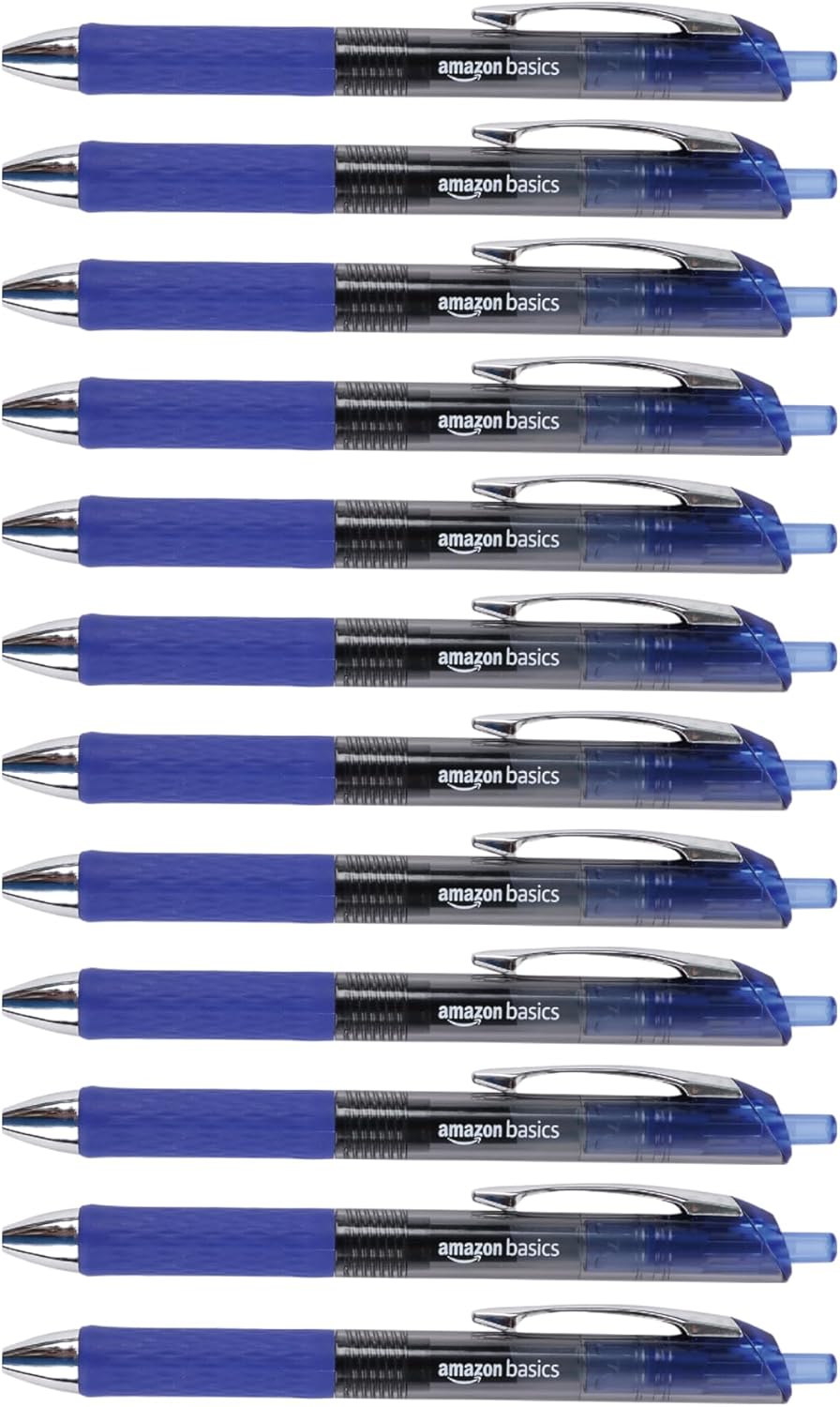 Amazon Basics Retractable Gel Pens, Fine Point 0.7mm, Smooth Writing, Assorted Colors, 12-Pack