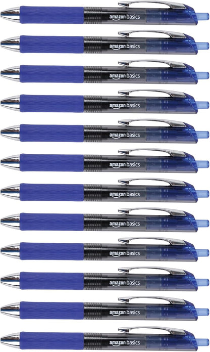 Amazon Basics Retractable Gel Pens, Fine Point 0.7mm, Smooth Writing, Assorted Colors, 12-Pack
