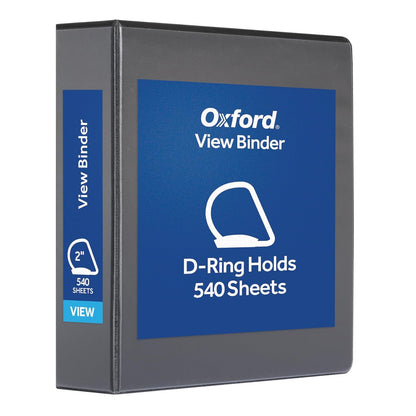 Oxford 2 Inch 3 Ring Binder, D-Ring View with XtraLife Hinge, Non-Stick PVC-Free, Black, 540-Sheet Capacity, Single Binder (1017675)