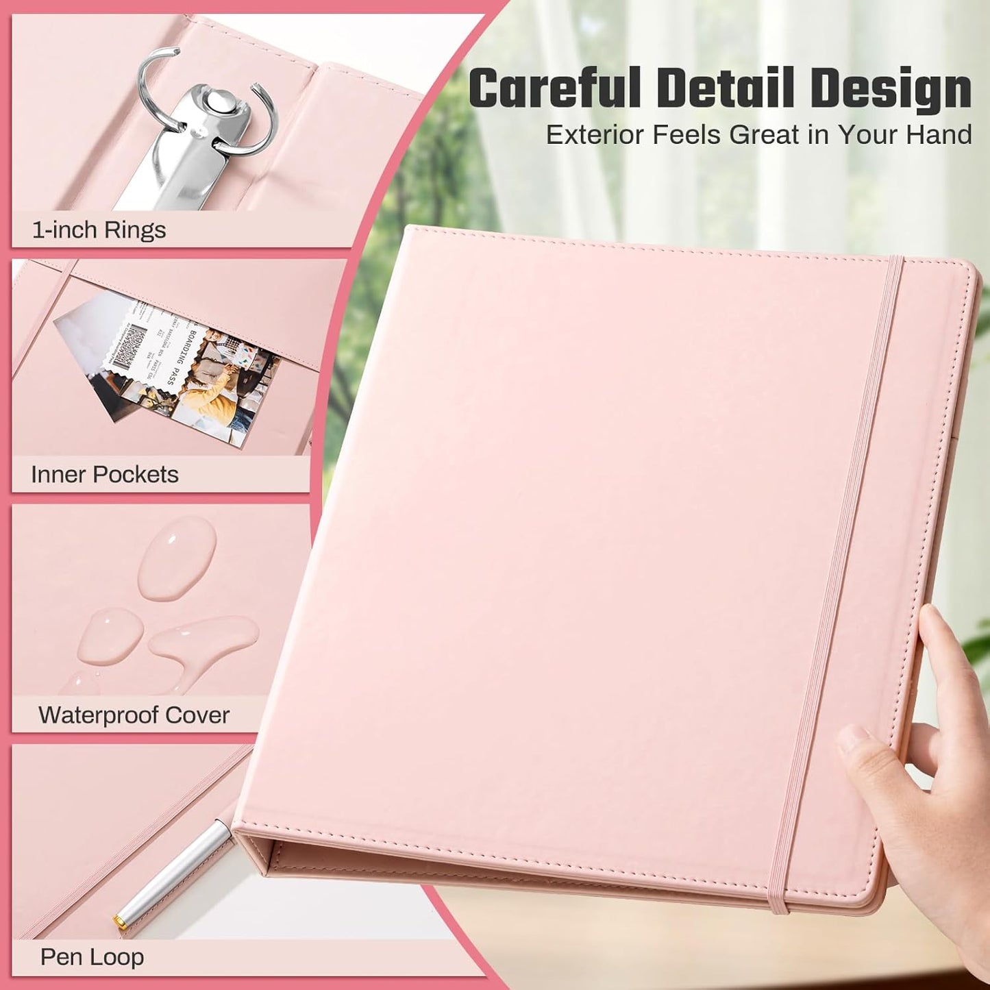 Aesthetic 3 Ring Binder 1 Inch Cute Three Round Rings Binders with Dividers Suitable for 8.5 x 11 Letter Size Paper Loose Leaf Binder with 2 Pockets for School Work