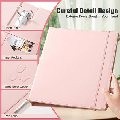 Aesthetic 3 Ring Binder 1 Inch Cute Three Round Rings Binders with Dividers Suitable for 8.5 x 11 Letter Size Paper Loose Leaf Binder with 2 Pockets for School Work