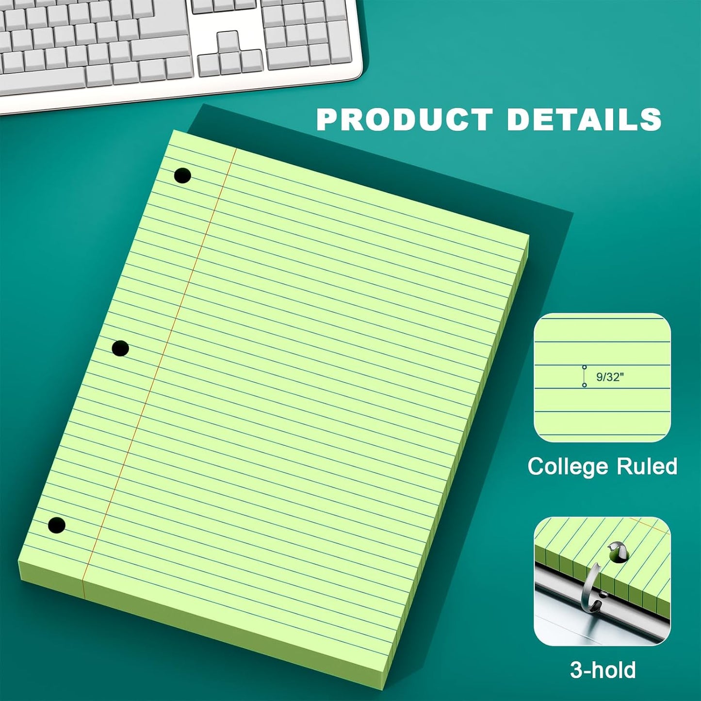 Note Pads 8 X 10.5 Loose Leaf Paper, 120Sheets, 3 Hole Punched Lined Paper, College Ruled 8 X 10.5 Notebooks, 10-1/2" X 8 Binder Writing Pads, Filler Paper For Engineering, Office, School Supplies
