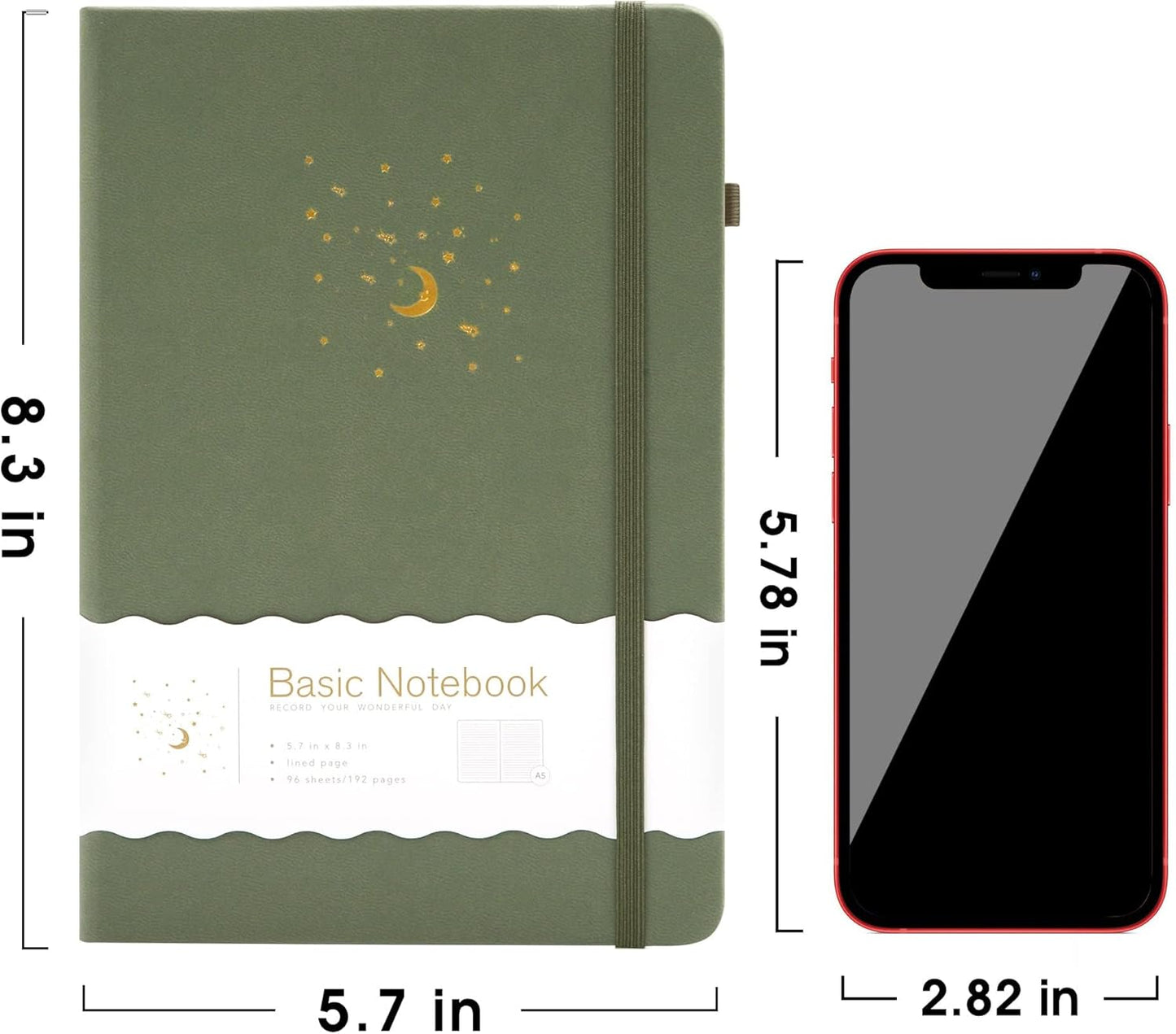 CAGIE Journal Notebook for Women Men, Hardcover Lined Notebooks Journals for Writing Work Journaling Note Taking Diary with Pen Loop (Black Ruled), Gifts, 5.7" x 8.3", 196 Pages